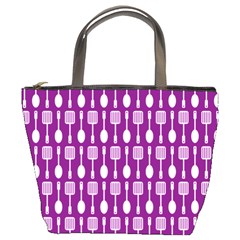 Magenta Spatula Spoon Pattern Bucket Bags by GardenOfOphir