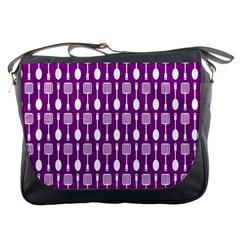 Magenta Spatula Spoon Pattern Messenger Bags by GardenOfOphir