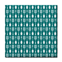 Teal And White Spatula Spoon Pattern Tile Coasters by GardenOfOphir