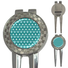 Teal And White Spatula Spoon Pattern 3-in-1 Golf Divots