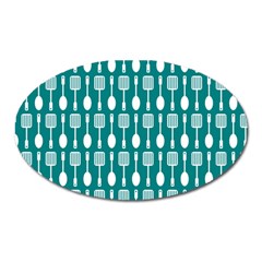 Teal And White Spatula Spoon Pattern Oval Magnet