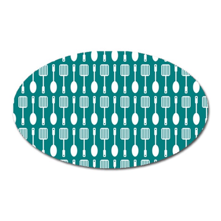 Teal And White Spatula Spoon Pattern Oval Magnet