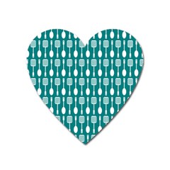 Teal And White Spatula Spoon Pattern Heart Magnet by GardenOfOphir