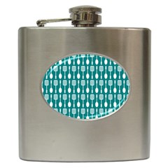 Teal And White Spatula Spoon Pattern Hip Flask (6 Oz) by GardenOfOphir