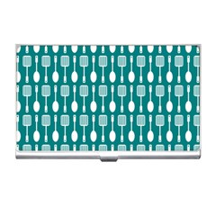 Teal And White Spatula Spoon Pattern Business Card Holders by GardenOfOphir