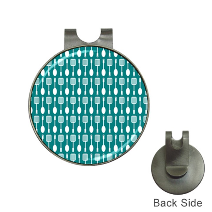 Teal And White Spatula Spoon Pattern Hat Clips with Golf Markers