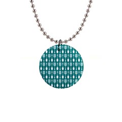 Teal And White Spatula Spoon Pattern Button Necklaces by GardenOfOphir