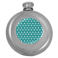 Teal And White Spatula Spoon Pattern Round Hip Flask (5 Oz)