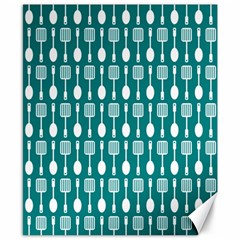 Teal And White Spatula Spoon Pattern Canvas 8  X 10  by GardenOfOphir