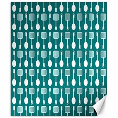 Teal And White Spatula Spoon Pattern Canvas 20  X 24   by GardenOfOphir