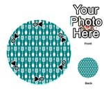 Teal And White Spatula Spoon Pattern Playing Cards 54 (Round)  Front - SpadeQ