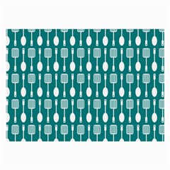 Teal And White Spatula Spoon Pattern Large Glasses Cloth (2-side) by GardenOfOphir