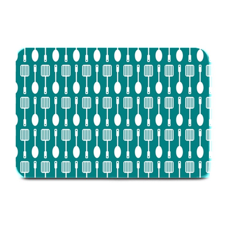 Teal And White Spatula Spoon Pattern Plate Mats