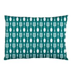 Teal And White Spatula Spoon Pattern Pillow Cases by GardenOfOphir