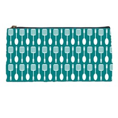 Teal And White Spatula Spoon Pattern Pencil Cases