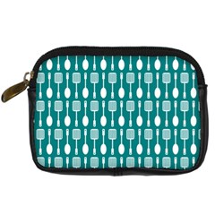 Teal And White Spatula Spoon Pattern Digital Camera Cases