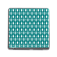 Teal And White Spatula Spoon Pattern Memory Card Reader (square)