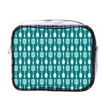 Teal And White Spatula Spoon Pattern Mini Toiletries Bags Front