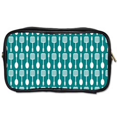 Teal And White Spatula Spoon Pattern Toiletries Bags