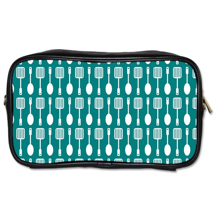 Teal And White Spatula Spoon Pattern Toiletries Bags 2-Side