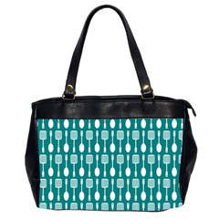 Teal And White Spatula Spoon Pattern Office Handbags (2 Sides)  by GardenOfOphir