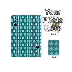 Teal And White Spatula Spoon Pattern Playing Cards 54 (mini)  by GardenOfOphir