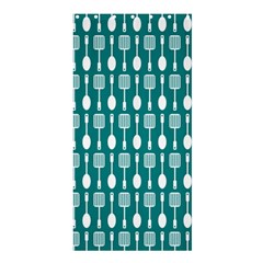 Teal And White Spatula Spoon Pattern Shower Curtain 36  X 72  (stall) 