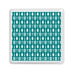 Teal And White Spatula Spoon Pattern Memory Card Reader (square) 