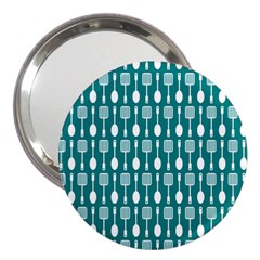 Teal And White Spatula Spoon Pattern 3  Handbag Mirrors by GardenOfOphir