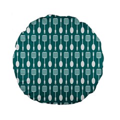 Teal And White Spatula Spoon Pattern Standard 15  Premium Round Cushions