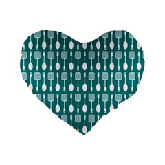 Teal And White Spatula Spoon Pattern Standard 16  Premium Heart Shape Cushions by GardenOfOphir