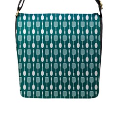 Teal And White Spatula Spoon Pattern Flap Messenger Bag (l)  by GardenOfOphir