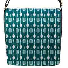 Teal And White Spatula Spoon Pattern Flap Messenger Bag (s)