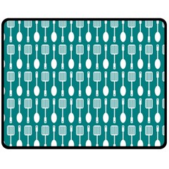 Teal And White Spatula Spoon Pattern Double Sided Fleece Blanket (medium)  by GardenOfOphir