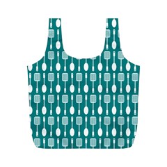 Teal And White Spatula Spoon Pattern Full Print Recycle Bags (m)  by GardenOfOphir