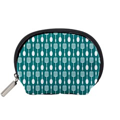 Teal And White Spatula Spoon Pattern Accessory Pouches (small)  by GardenOfOphir