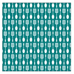 Teal And White Spatula Spoon Pattern Large Satin Scarf (square) by GardenOfOphir