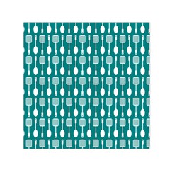 Teal And White Spatula Spoon Pattern Small Satin Scarf (square) 