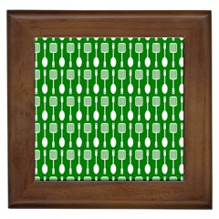 Green And White Kitchen Utensils Pattern Framed Tiles