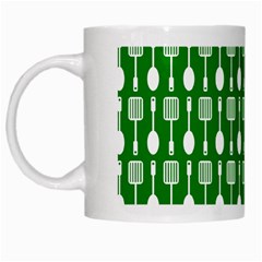 Green And White Kitchen Utensils Pattern White Mugs by GardenOfOphir