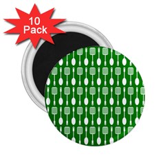 Green And White Kitchen Utensils Pattern 2 25  Magnets (10 Pack) 