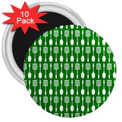 Green And White Kitchen Utensils Pattern 3  Magnets (10 Pack) 