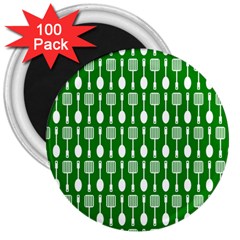 Green And White Kitchen Utensils Pattern 3  Magnets (100 Pack) by GardenOfOphir