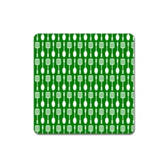 Green And White Kitchen Utensils Pattern Square Magnet by GardenOfOphir