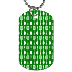 Green And White Kitchen Utensils Pattern Dog Tag (two Sides)