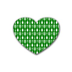 Green And White Kitchen Utensils Pattern Heart Coaster (4 Pack)  by GardenOfOphir