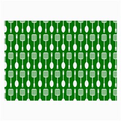 Green And White Kitchen Utensils Pattern Large Glasses Cloth by GardenOfOphir