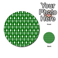 Green And White Kitchen Utensils Pattern Multi-purpose Cards (round)  by GardenOfOphir