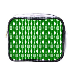 Green And White Kitchen Utensils Pattern Mini Toiletries Bags by GardenOfOphir