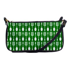 Green And White Kitchen Utensils Pattern Shoulder Clutch Bags